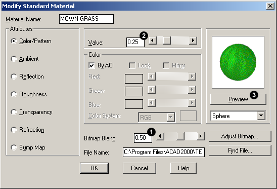 Modify Standard Material dialogue box