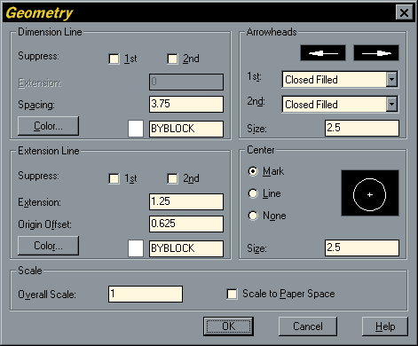 Geometry Dialogue Box