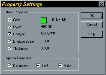 Property Settings Dialogue Box