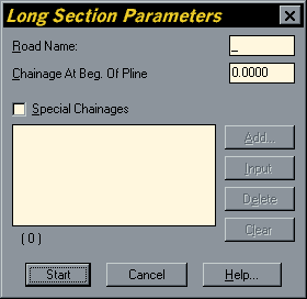 Long Section Parameters Dialogue Box