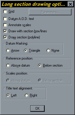 Long Section Drawing Options Dialogue Box
