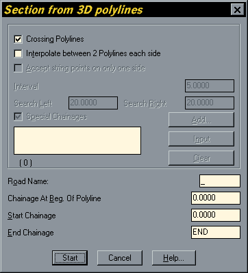 Section from 3D Polylines Dialogue Box