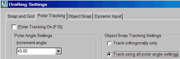 Track using all polar angle settings