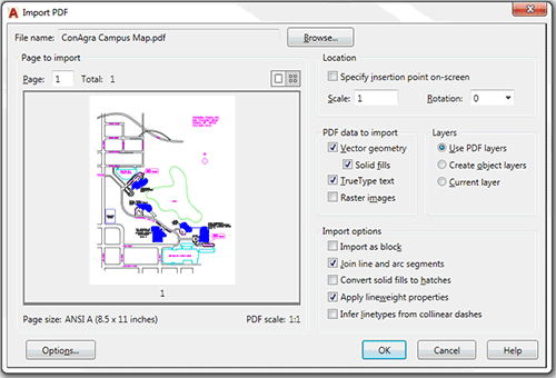 Import PDF dialogue box