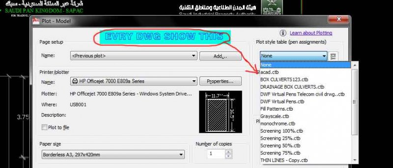 Autocad pen table image