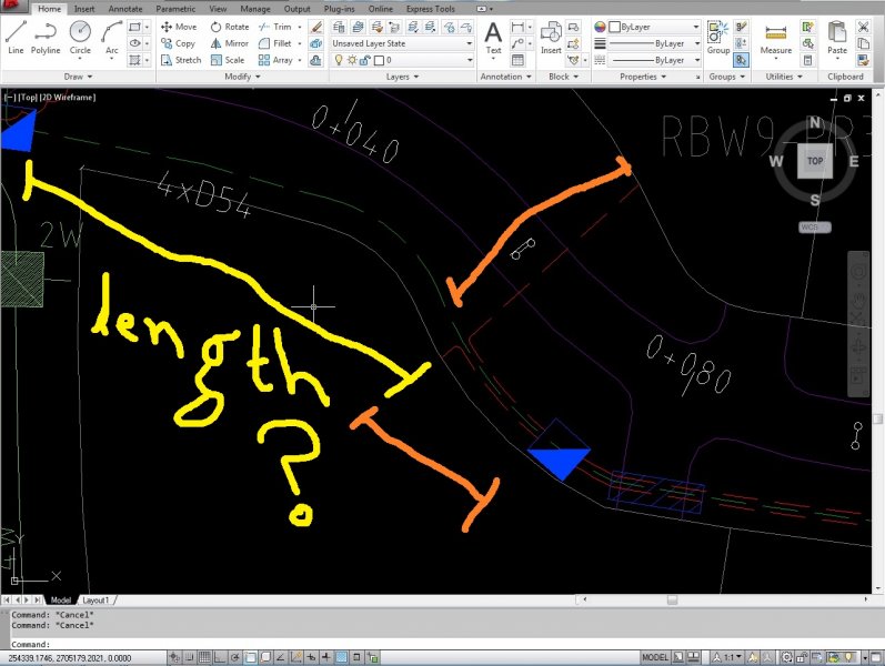 Measure the length of curved line from one point to another. AutoCAD