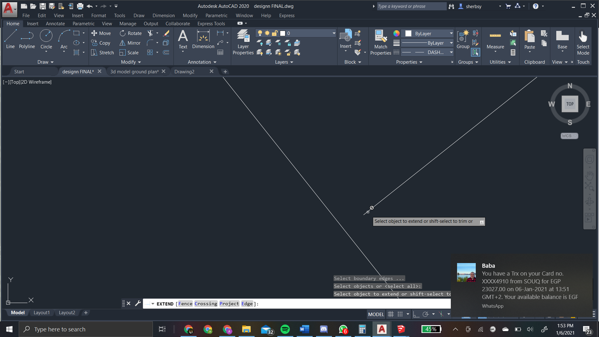 Lines arent intersecting cant extend and overlapping on the other side