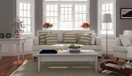 Living room render with couch in natural light