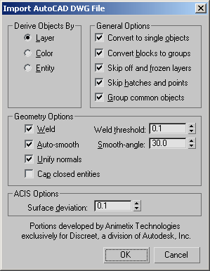 Import AutoCAD DWG File Dialogue Box