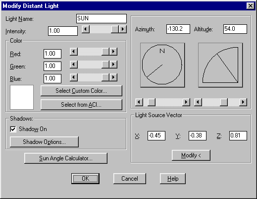 Modify Distant Light Dialogue Box