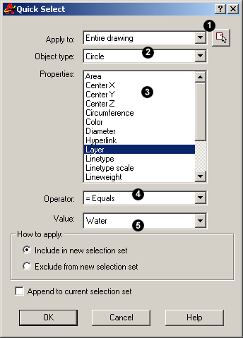 Quick Select dialogue box