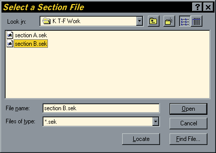 Select a Section File Dialogue Box