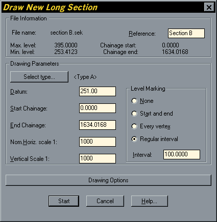 Draw Long Section Dialogue Box