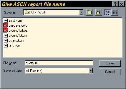 Give ASCII report file name Dialogue Box